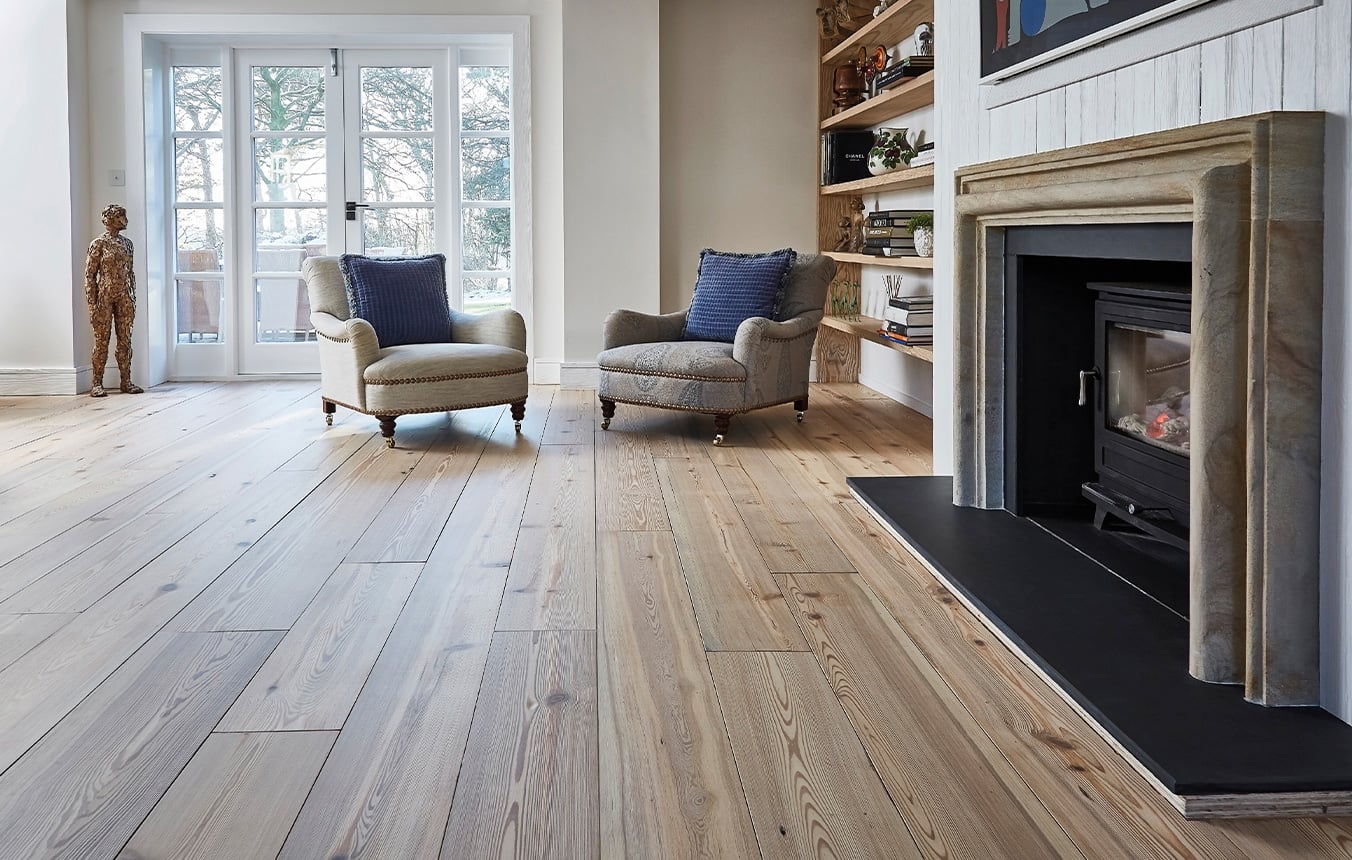 Wide-board pine floor restored in a Huddersfield mill conversion