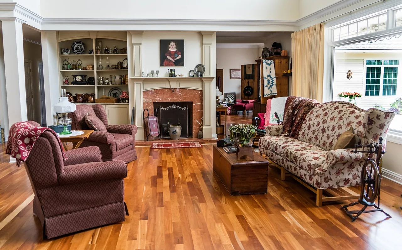 Restored wooden floor in a traditional living room