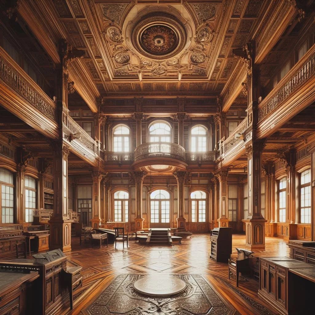 Ornate gilded heritage hall interior with restored historic wood floor