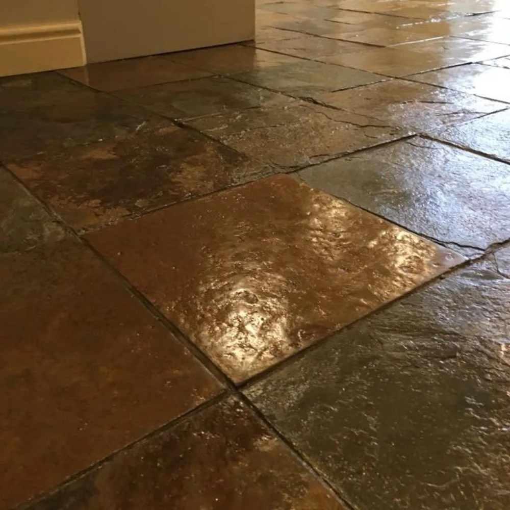 Cleaned slate stone floor showing natural colour variation