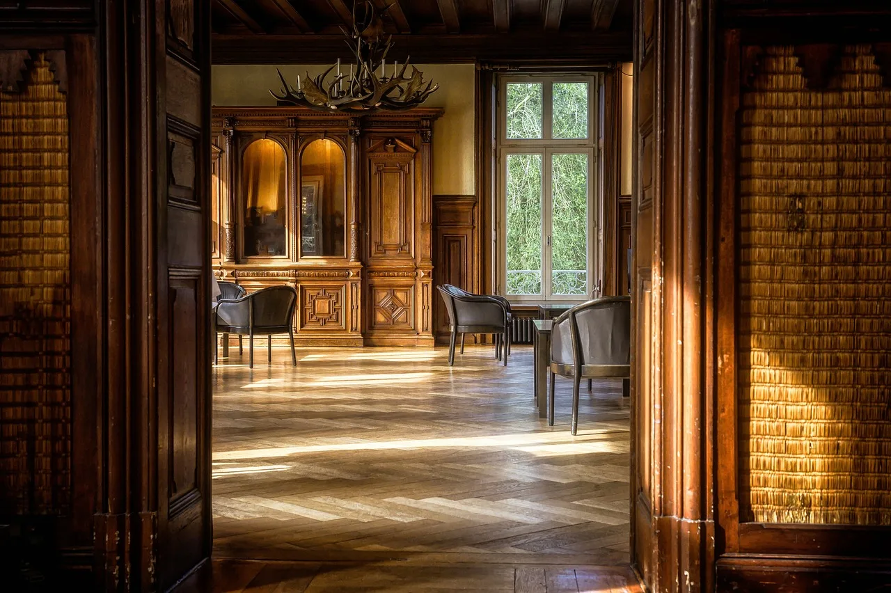 Period interior with restored wood floor and traditional joinery